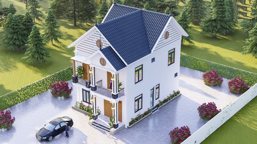 nhà mái thái 2 tầng sân rộng 