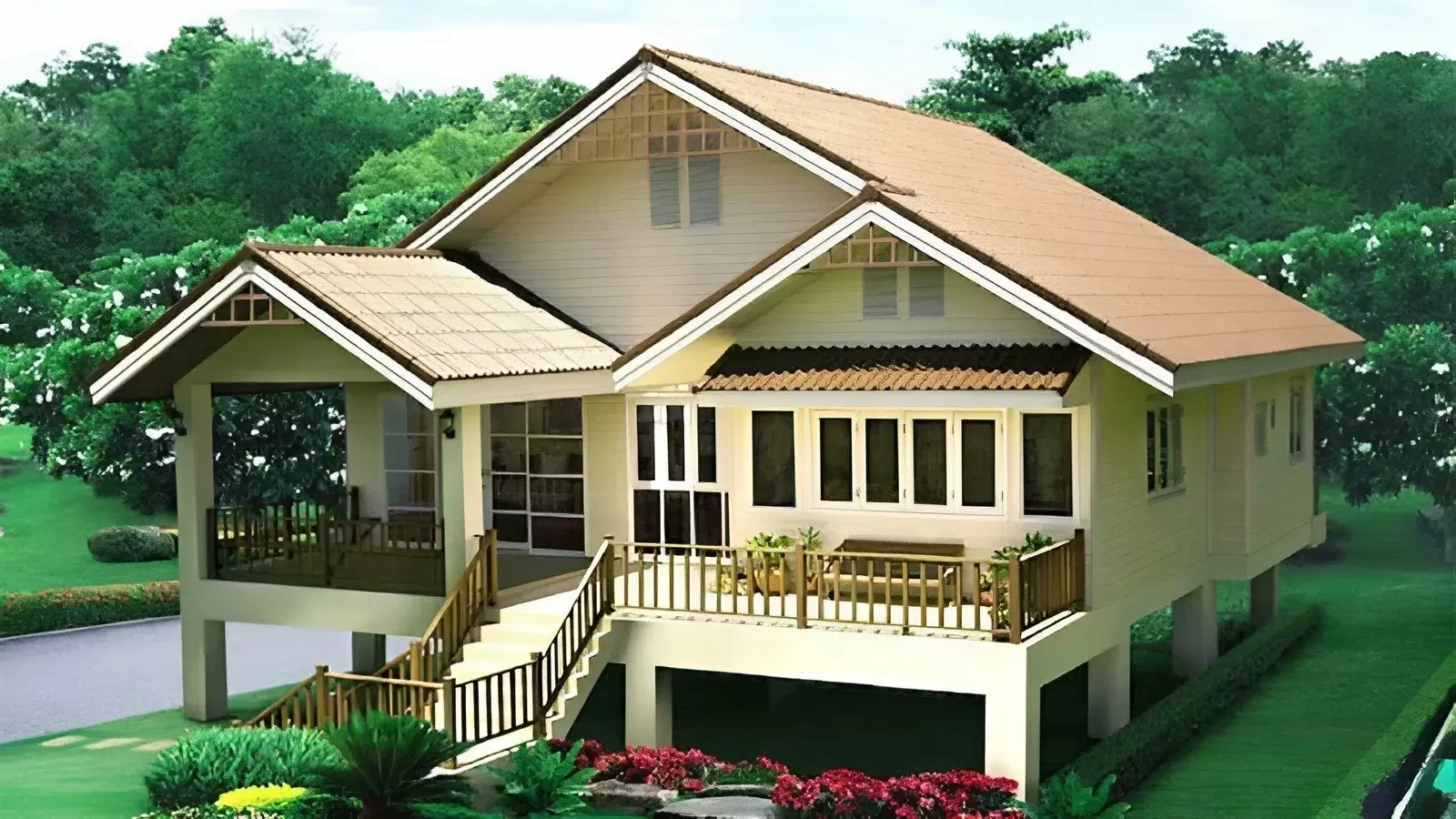 Mẫu nhà sàn bê tông có thiết kế hài hoà giữa truyền thống và hiện đại