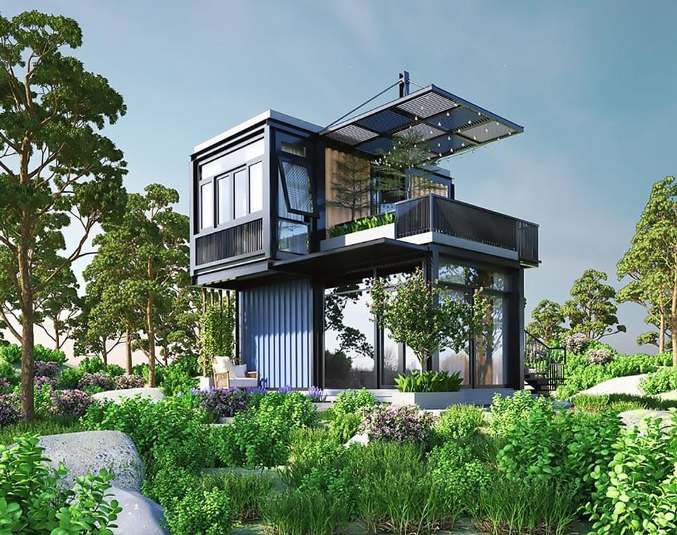 Mẫu nhà tiền chế 2 tầng 5x20 đẹp, gần gũi với thiên nhiên