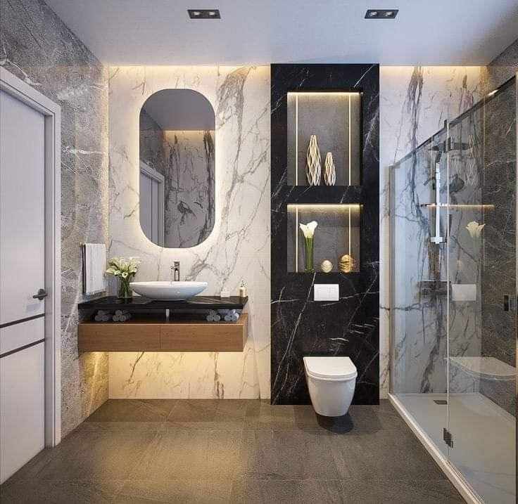 Nhà vệ sinh hiện đại với trần thạch cao