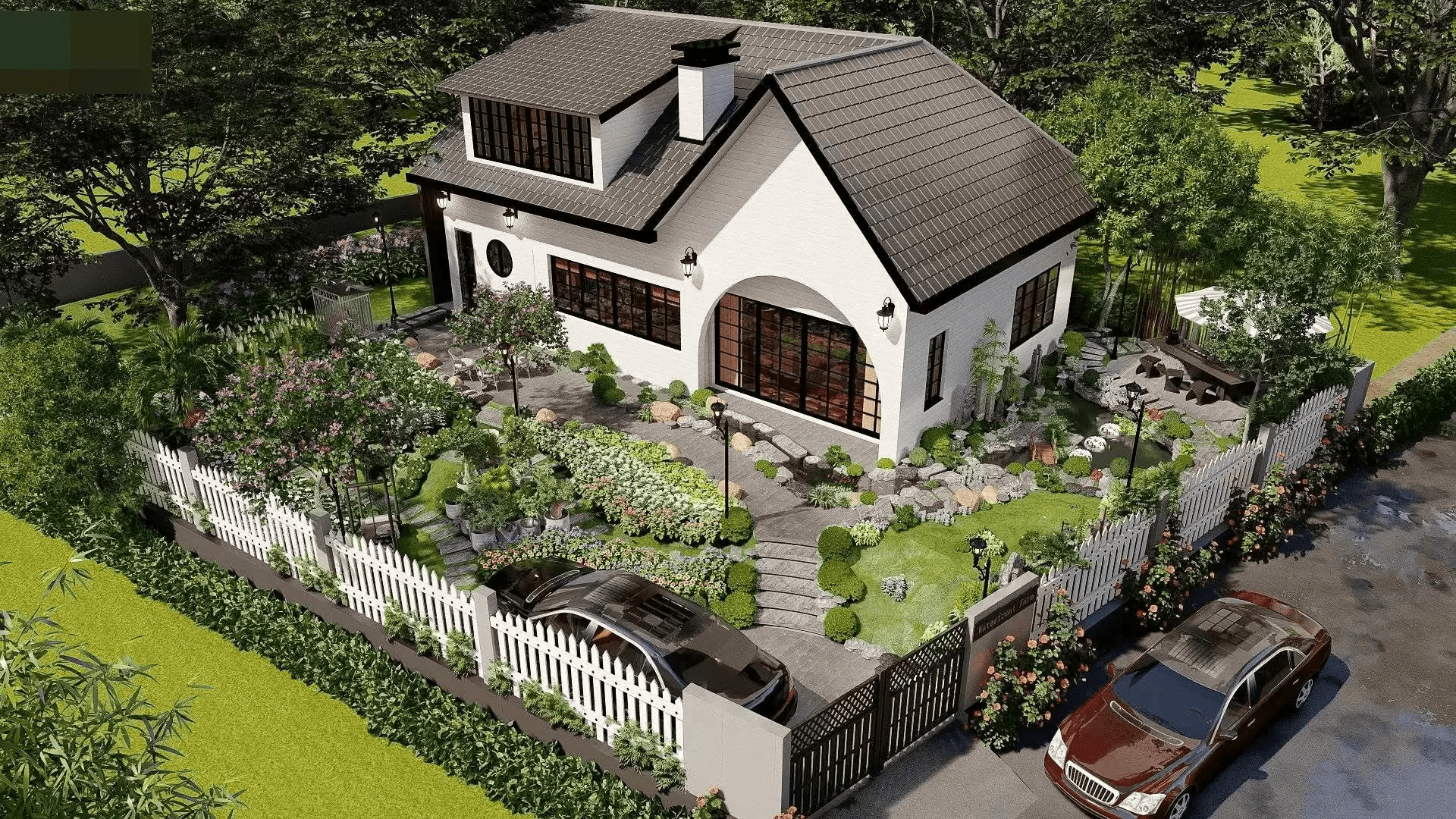 Mẫu nhà vườn cấp 4 có gác lửng sang trọng