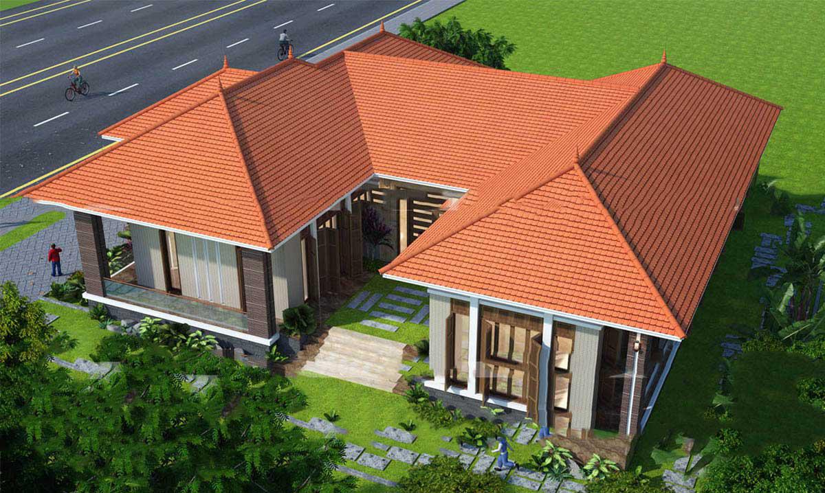 Mẫu nhà cấp 4 chữ U với sân vườn được ôm trọn trong thiết kế