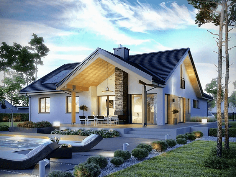 Mẫu nhà vườn cấp 4 có garage rộng rãi phía sau