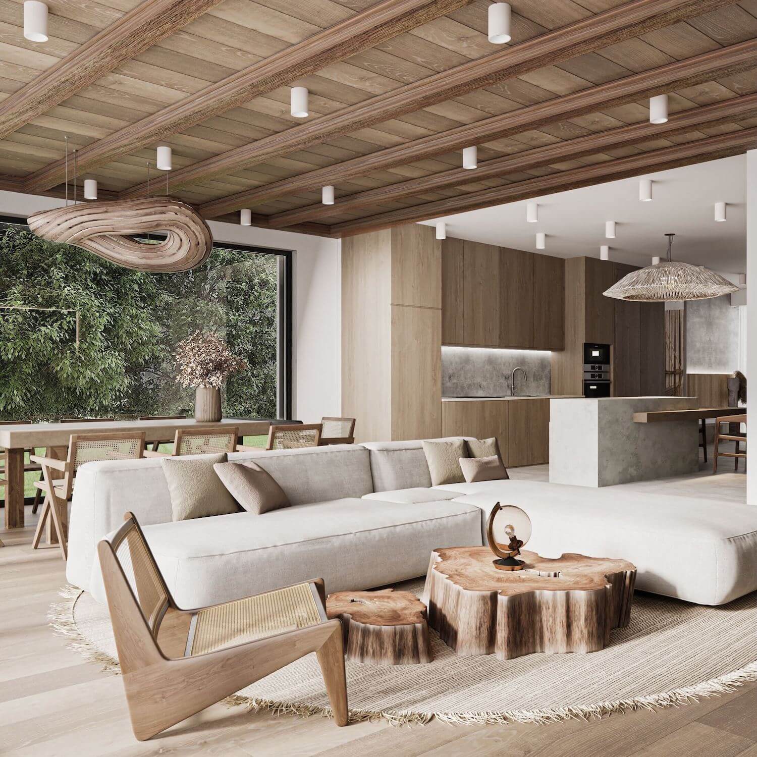 Mẫu phòng khách biệt thự Rustic mộc mạc, gần gũi thiên nhiên