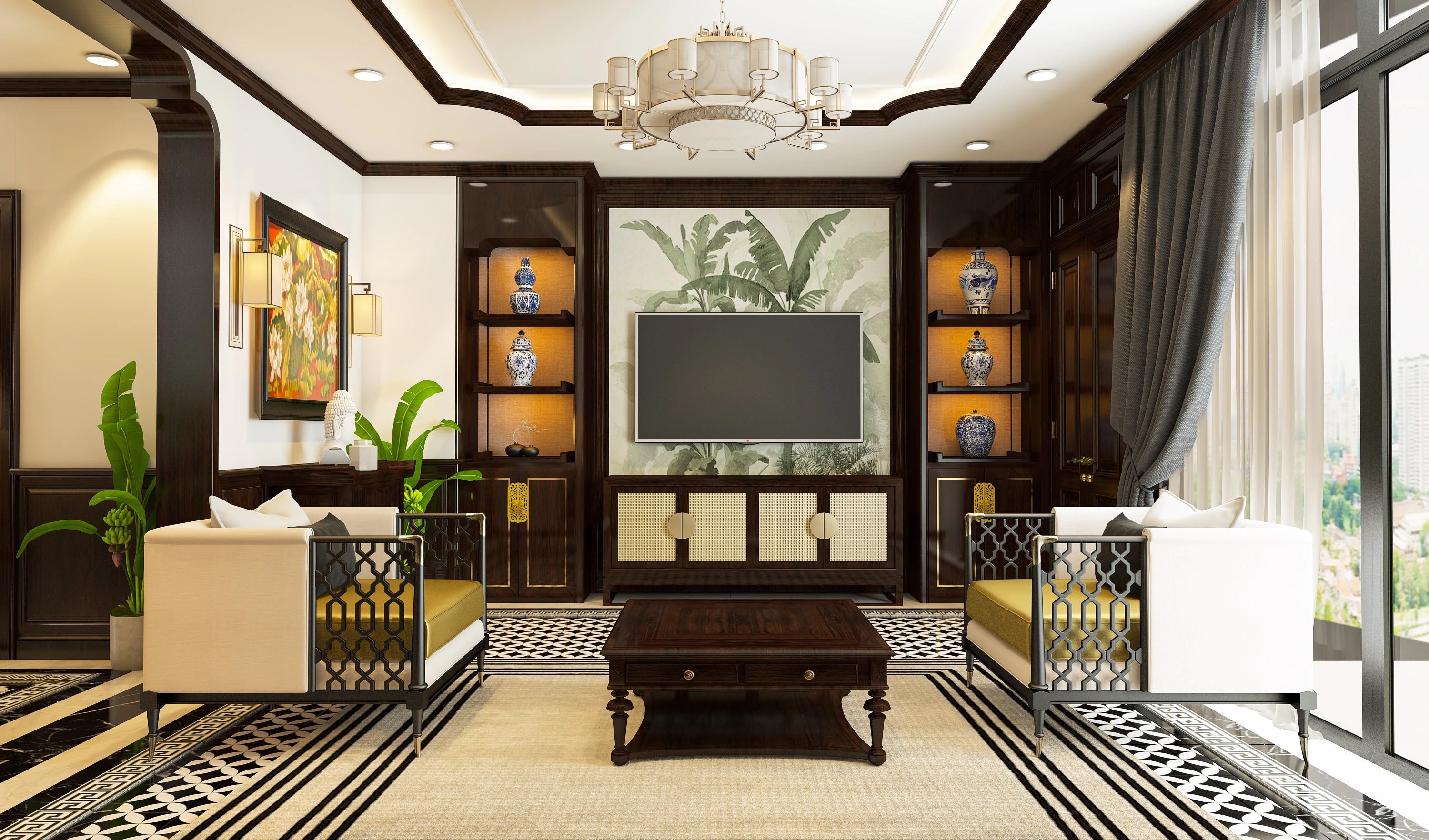 Mẫu phòng khách Indochine lãng mạn, hoài cổ