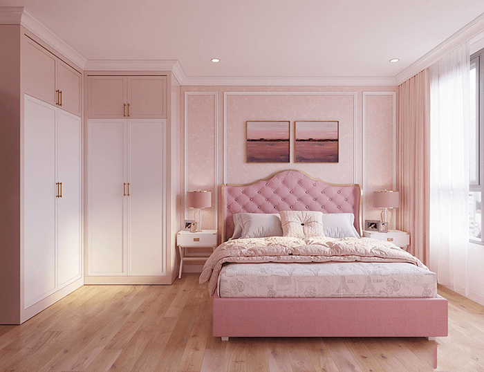 Mẫu phòng ngủ cho bé gái màu hồng