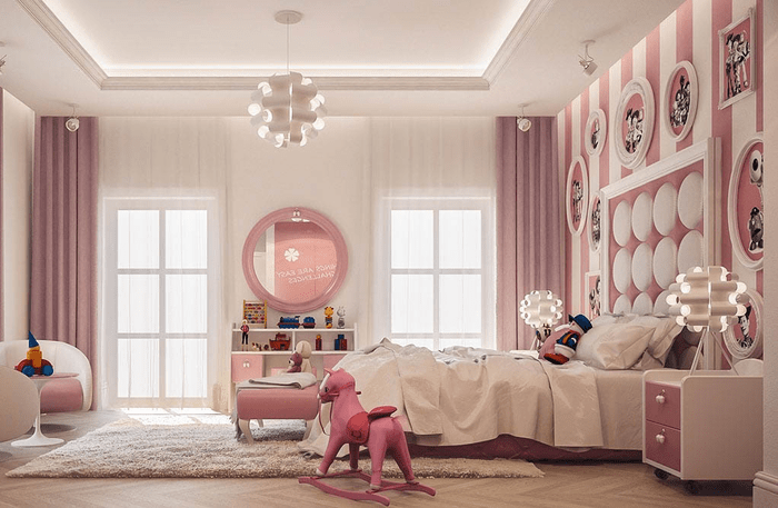 Mẫu phòng ngủ cho bé gái màu hồng