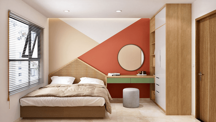 Mẫu phòng ngủ đẹp cho nữ phong cách color block 