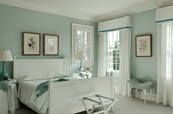 Mẫu phòng ngủ màu xanh lá cây nhẹ nhàng, tông màu nhạt dịu mắt 