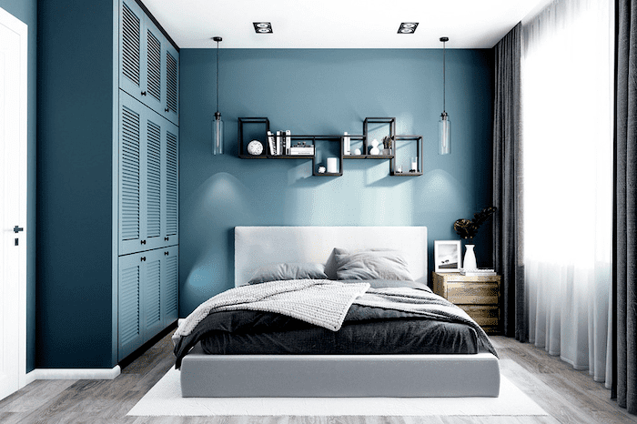 Mẫu phòng ngủ đẹp cho nữ màu xanh phong cách tối giản