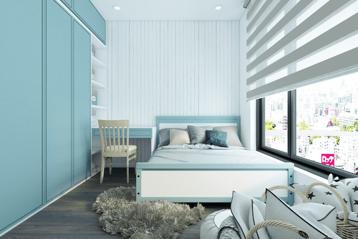 Mẫu phòng ngủ đẹp cho nữ màu xanh phong cách tối giản