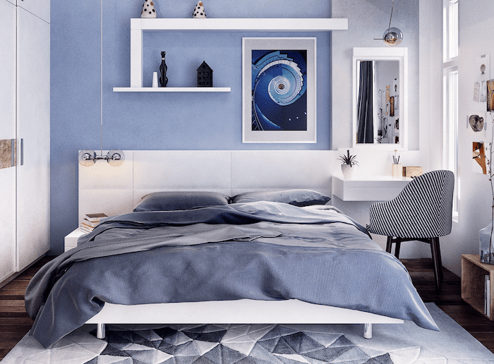 Mẫu phòng ngủ đẹp cho nữ màu xanh phong cách hiện đại