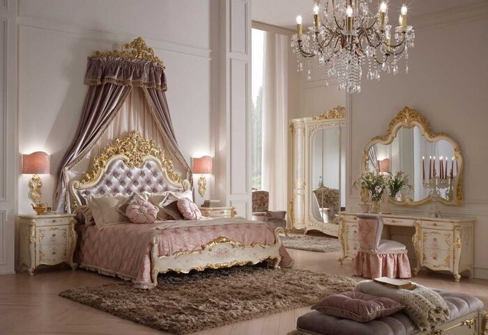 Mẫu phòng ngủ màu hồng phong cách tân cổ điển