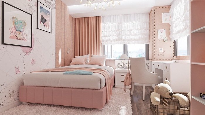 Mẫu phòng ngủ màu hồng cho bé gái