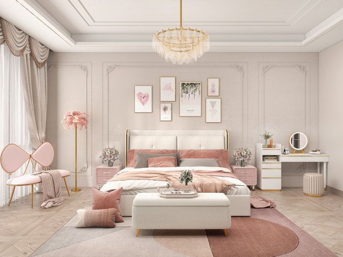 Mẫu phòng ngủ màu hồng pastel