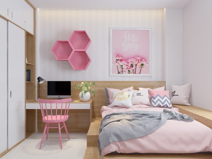Mẫu phòng ngủ màu hồng đơn giản, đẹp mê ly