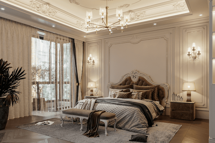 Mẫu thiết kế nội thất phòng ngủ tân cổ điển cho vợ chồng đẹp
