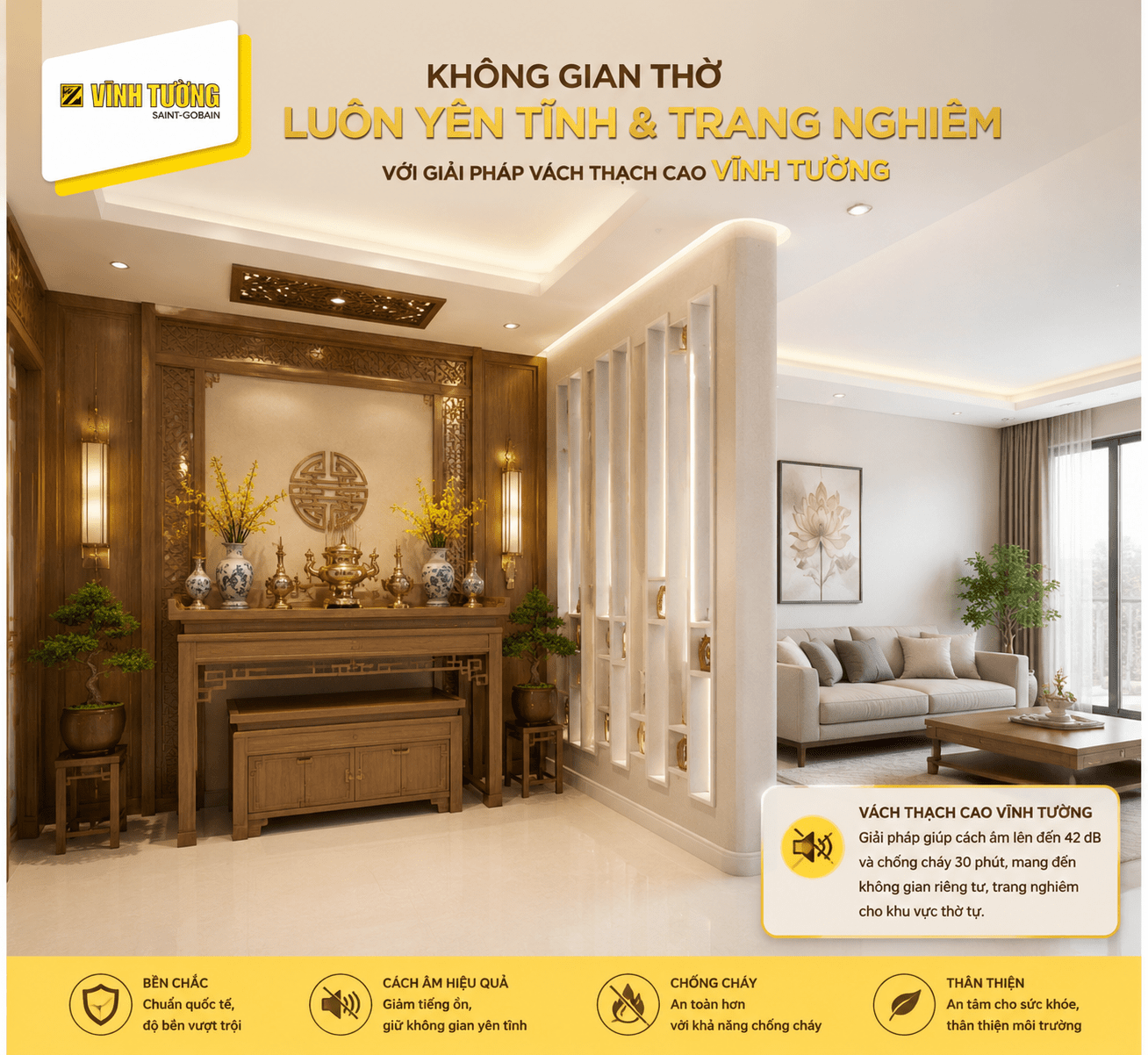 Phòng thờ trong nhà phố thường được bố trí tại tầng trên cùng để đảm bảo sự yên tĩnh