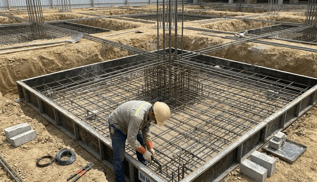 Quy trình thi công móng đơn cần được thực hiện tuần tự theo đúng kỹ thuật