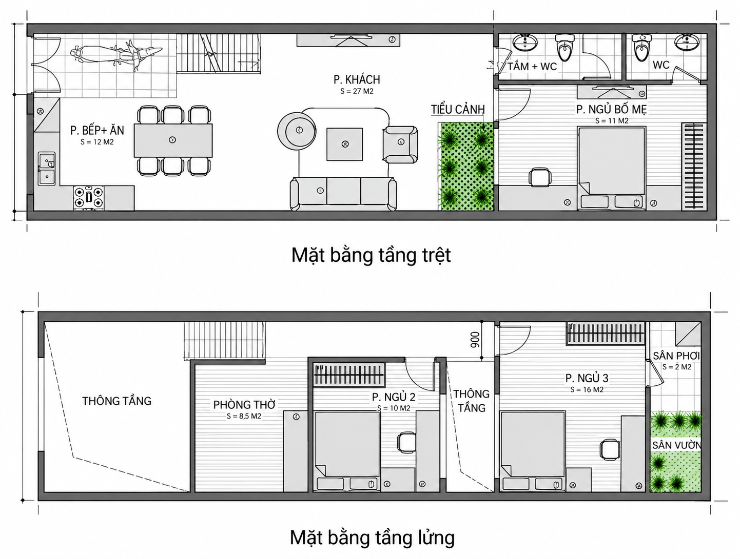 Sơ đồ bố trí tầng lửng nhà cấp 4 với phòng ngủ và không gian làm việc