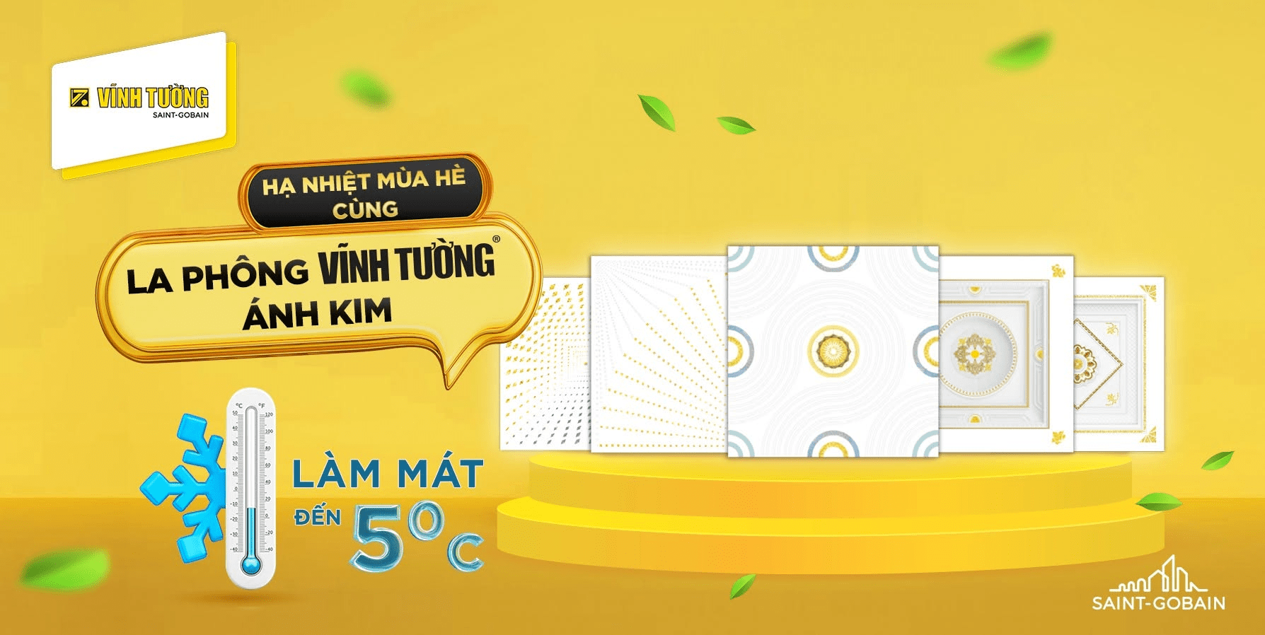 Tấm la phông Vĩnh Tường Ánh Kim với mặt lưng tấm được dán thêm lớp bạc chuyên dụng giúp không gian luôn mát