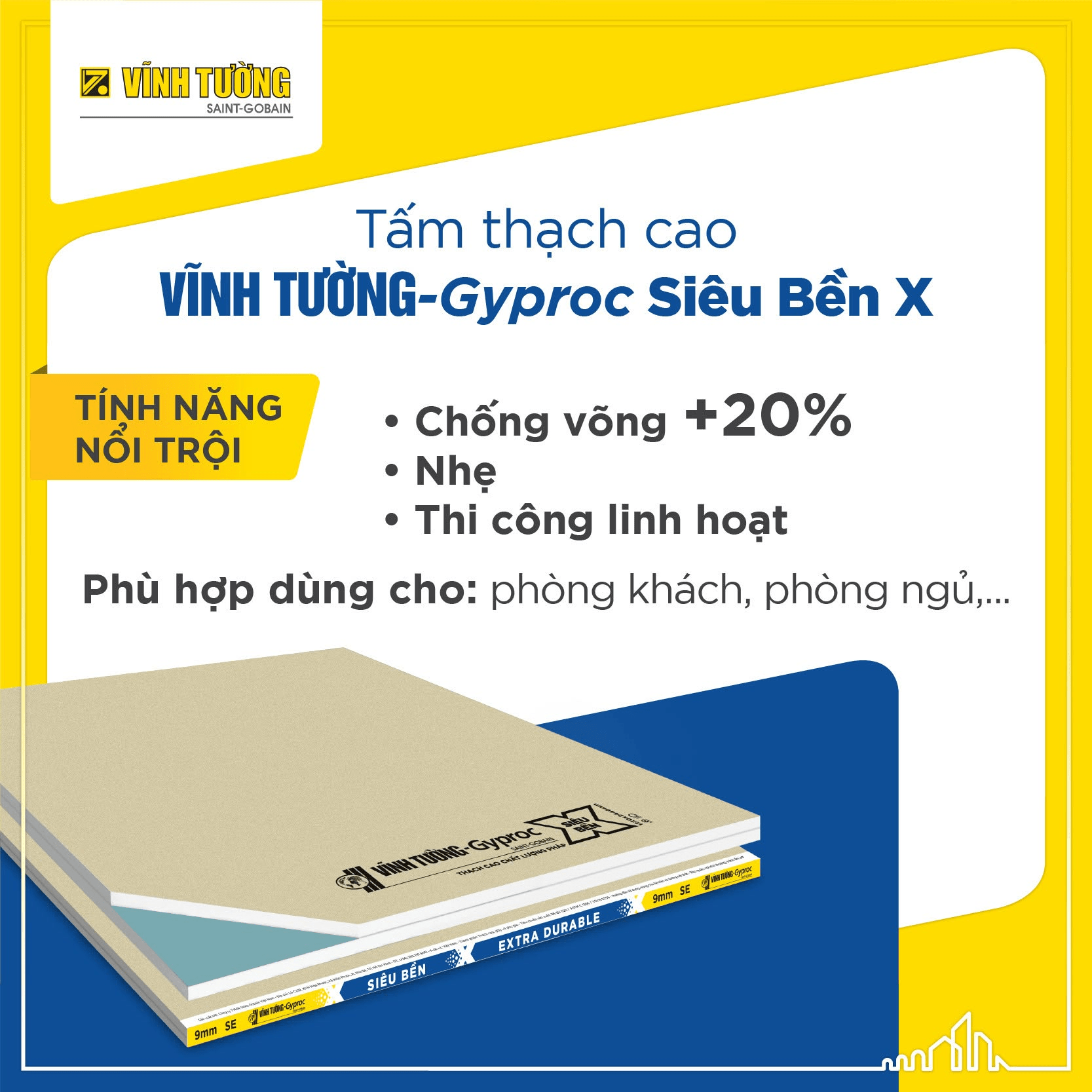 Tấm Siêu Bền X Vĩnh Tường mang đến giải pháp trần nhẹ, bền chắc, chống võng vượt trội và tối ưu chi phí thi công cho công trình hiện đại