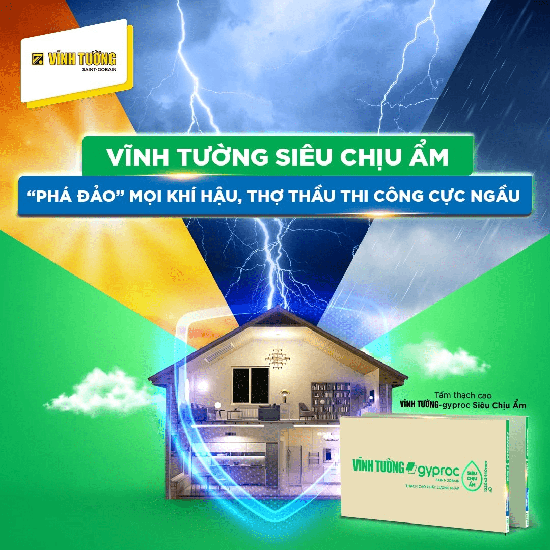 Tấm Siêu Chịu Ẩm Vĩnh Tường giúp gia chủ hoàn thiện hệ trần/vách bền hơn cho các khu vực dễ chịu ẩm sau mưa bão