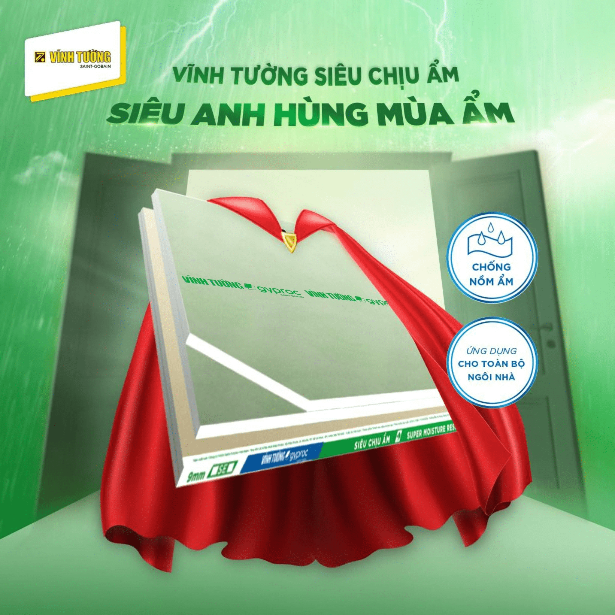 Tấm Siêu Chịu Ẩm Vĩnh Tường giúp hạn chế ẩm mốc, chống ố vàng và duy trì độ bền cho trần, vách trong môi trường có độ ẩm cao