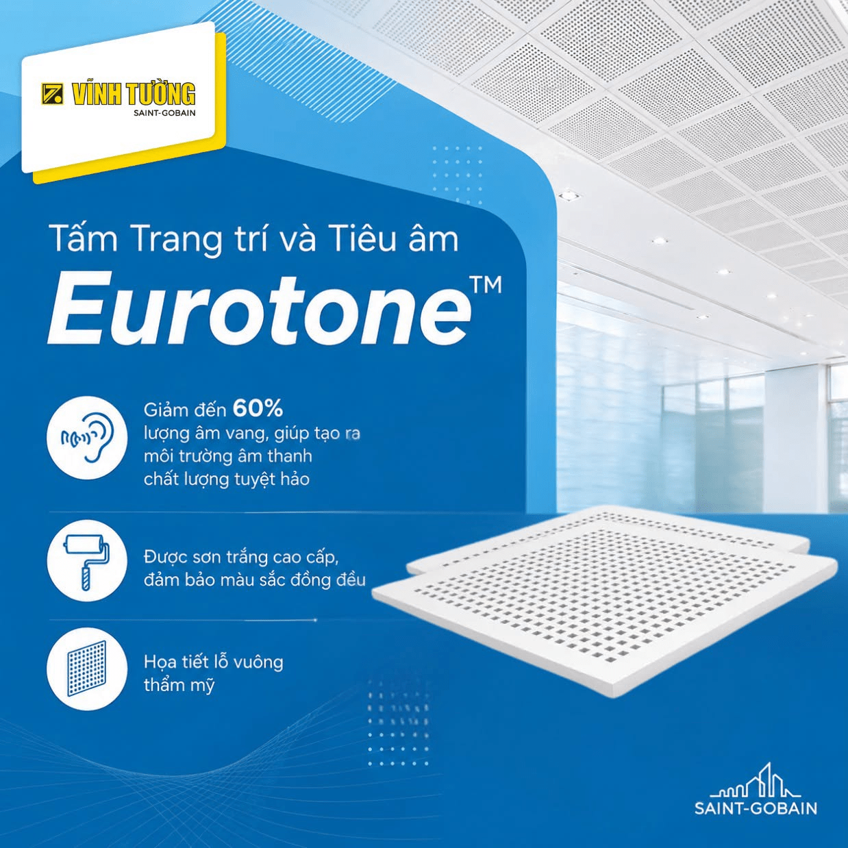Tấm thạch cao Eurotone™ giúp tạo hình trần vòm linh hoạt, nâng cao tính thẩm mỹ và khả năng tiêu âm cho không gian phong cách lâu đài