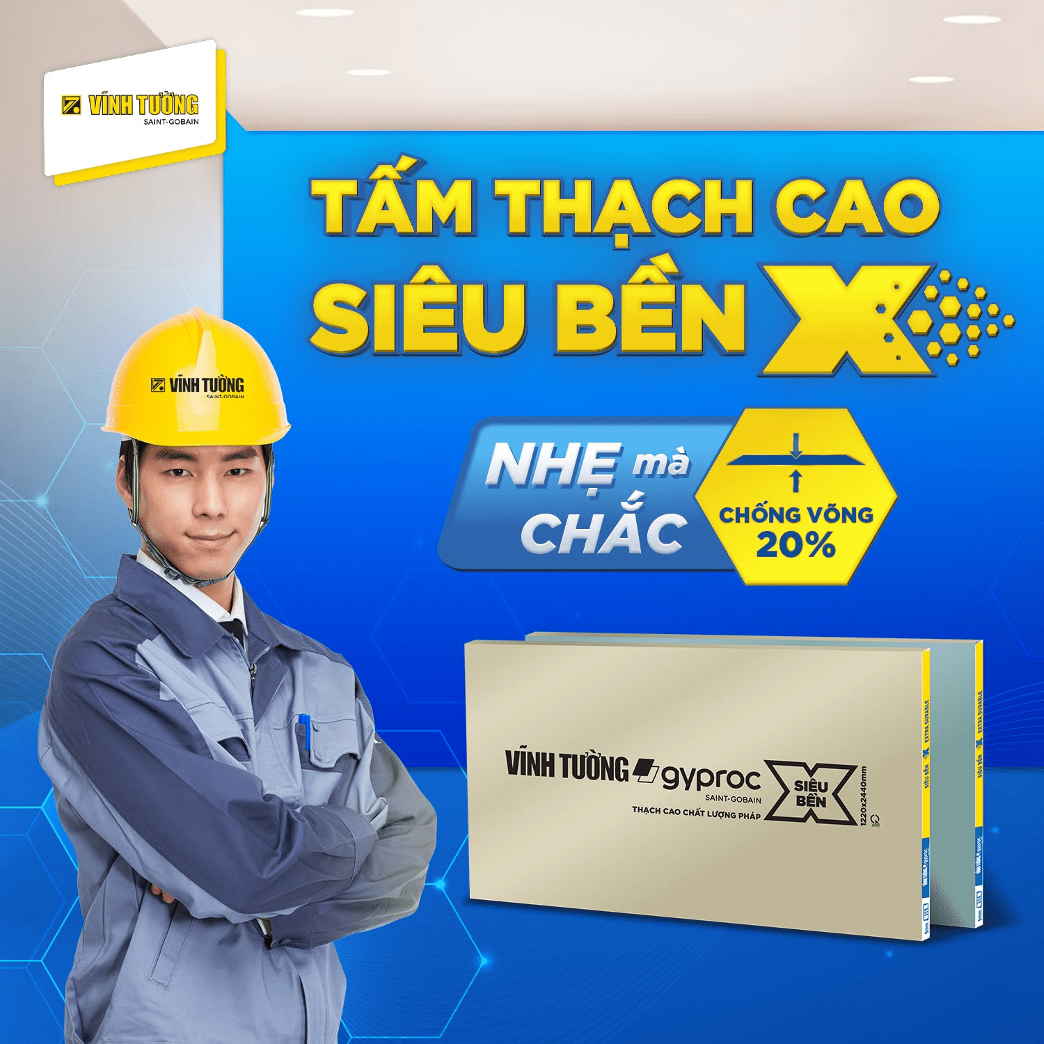 Tấm thạch cao Vĩnh Tường Siêu Bền X