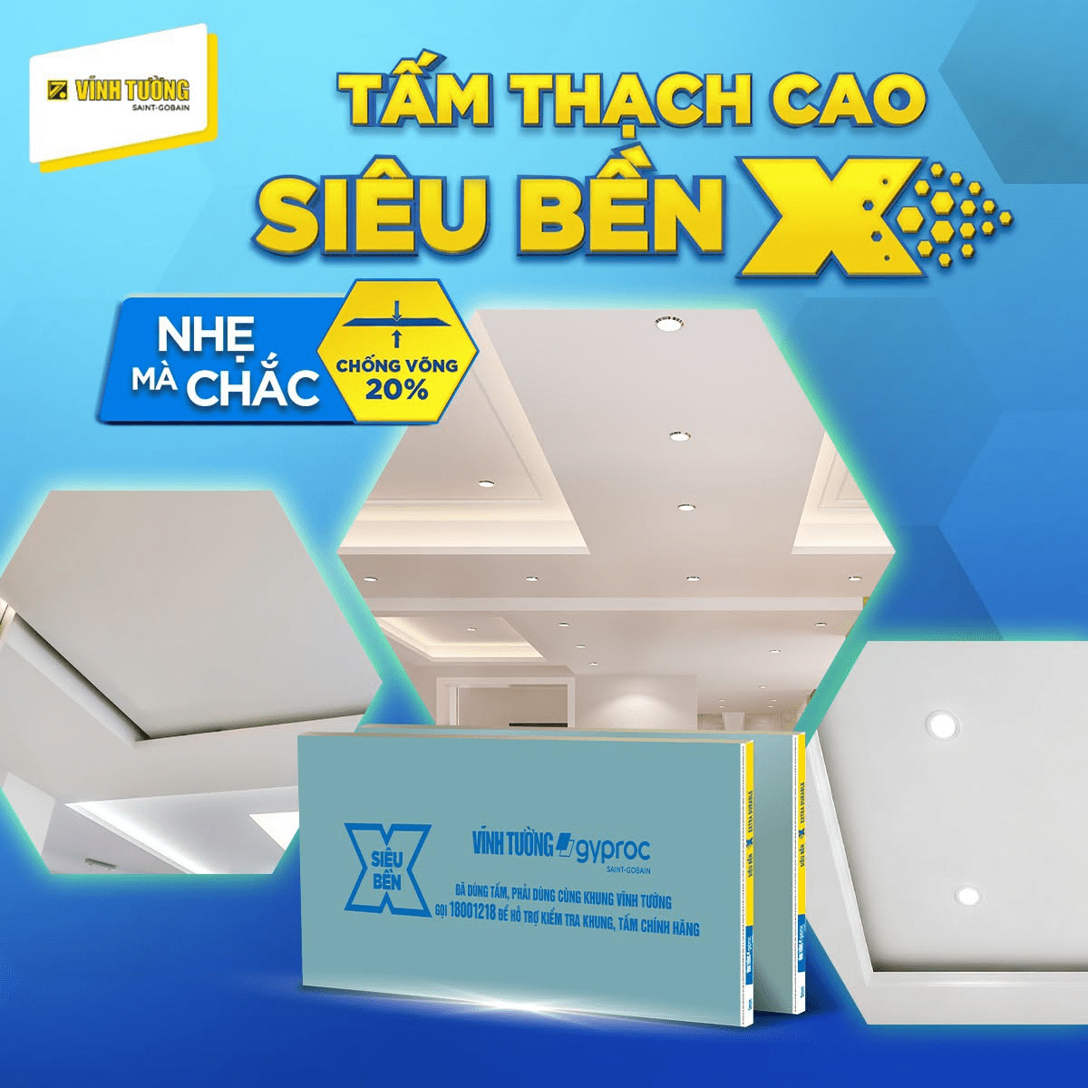 Tấm thạch cao Vĩnh Tường Siêu Bền X