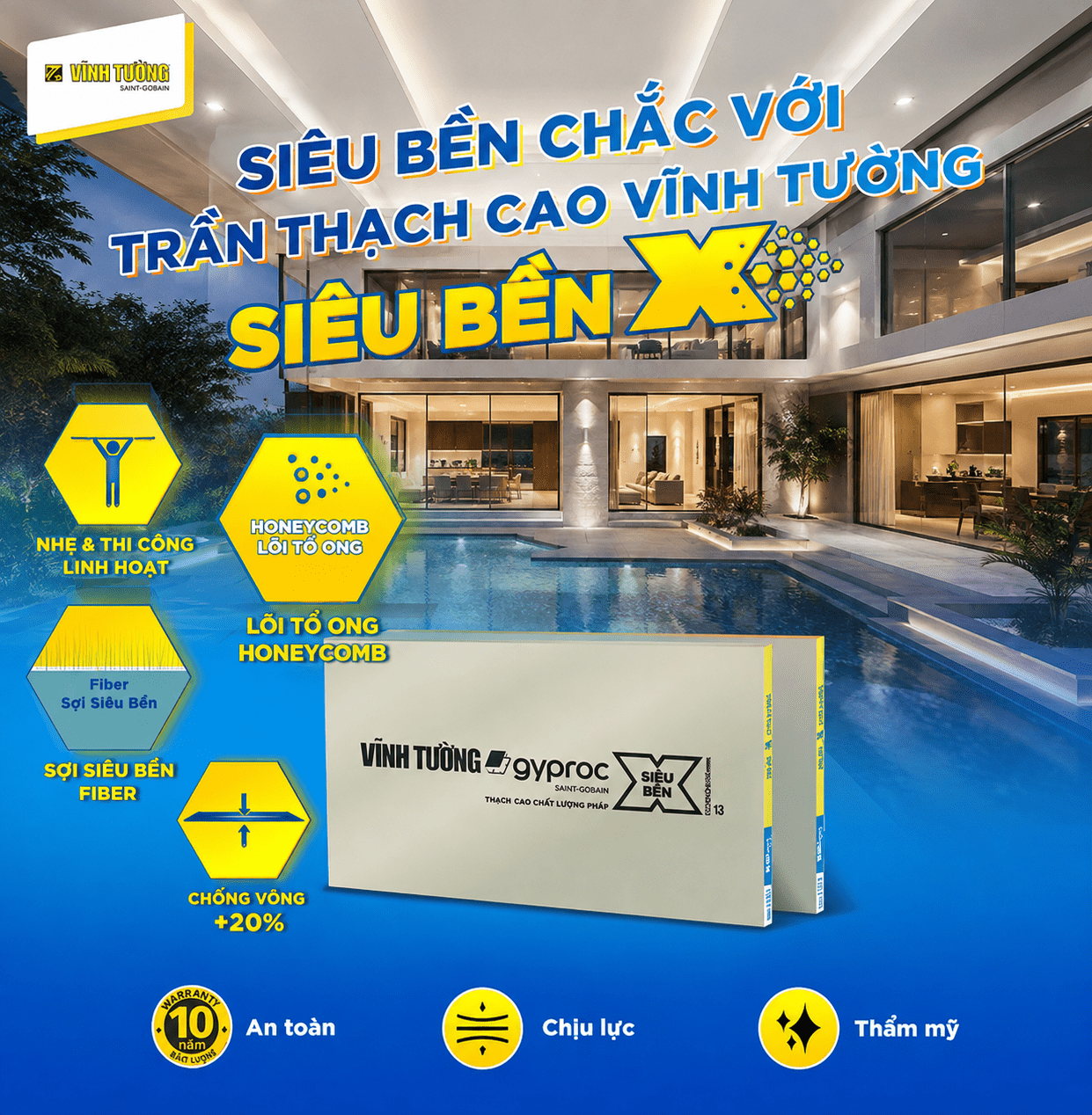 Tấm thạch cao Vĩnh Tường Siêu Bền X nâng tầm không gian ngôi nhà