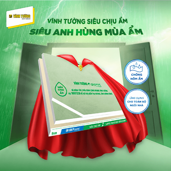 Tấm thạch cao Vĩnh Tường siêu chịu ẩm giúp hạn chế tình trạng ẩm mốc