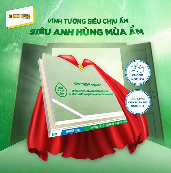 Tấm thạch cao Vĩnh Tường siêu chịu ẩm giúp hạn chế tình trạng ẩm mốc