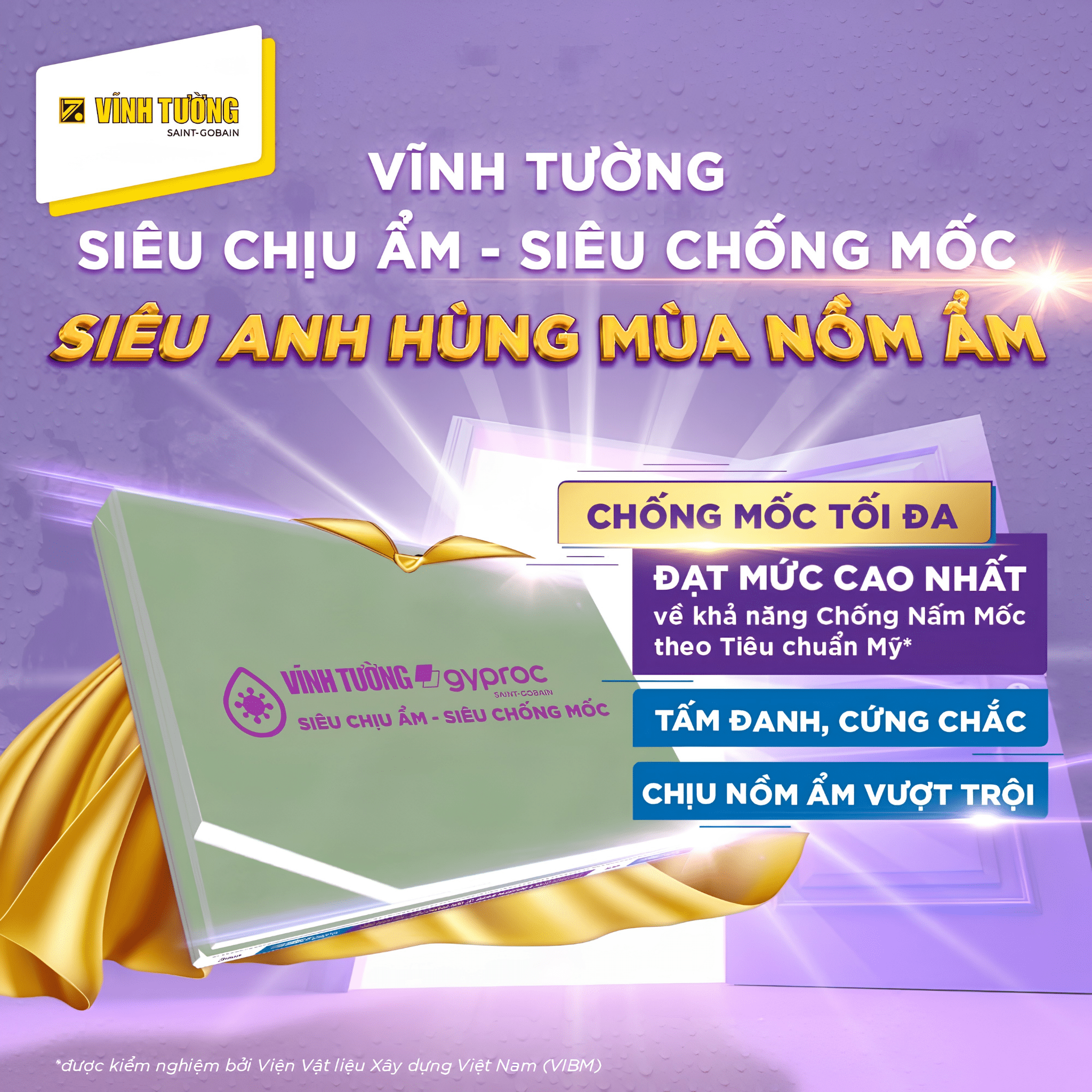 Tấm thạch cao Vĩnh Tường Siêu chịu ẩm - Siêu chống mốc