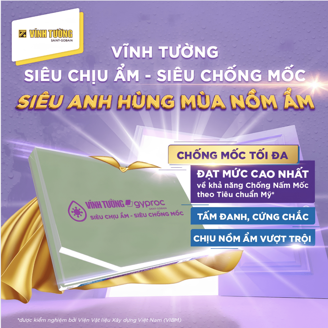 Tấm thạch cao Vĩnh Tường Siêu Chịu Ẩm - Siêu Chống Mốc giúp đảm bảo lưu thông