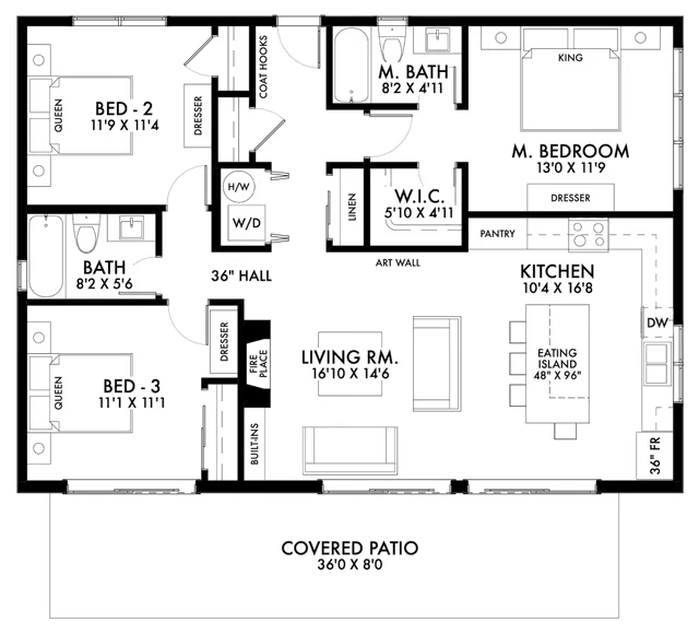 Tham khảo bản vẽ mẫu nhà cấp 4 mái Thái 3 phòng ngủ 100m2