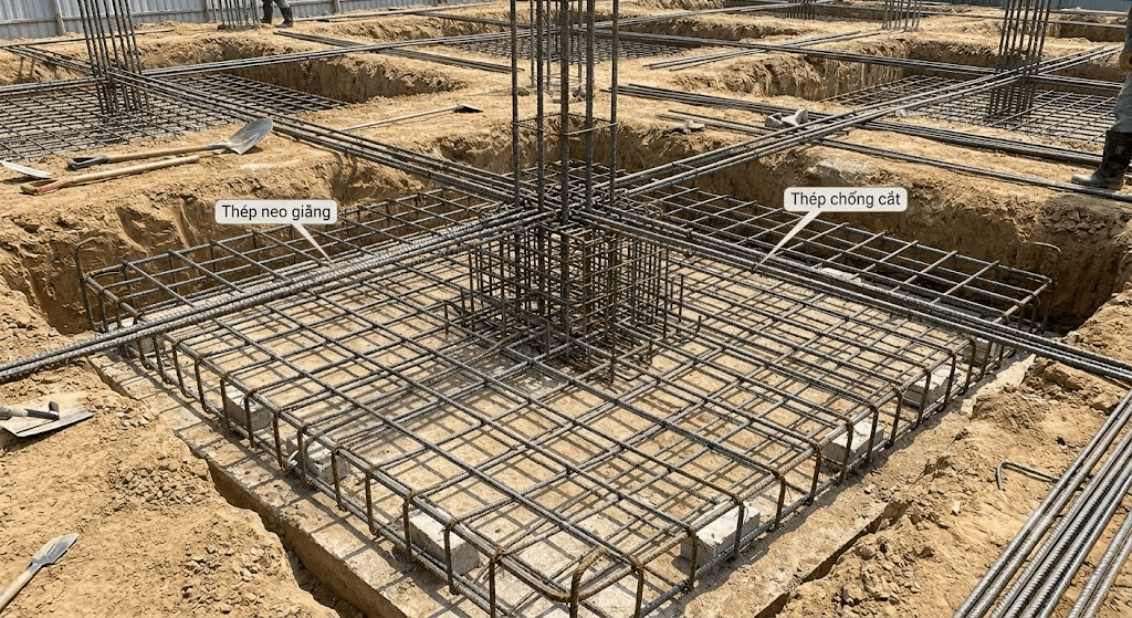 Thép chịu lực bổ sung giúp ổn định hệ thống móng đơn