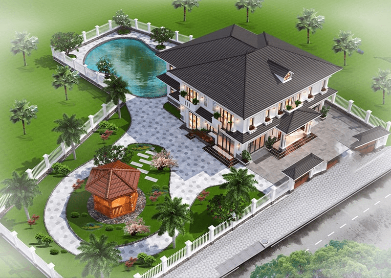 Mẫu thiết kế biệt thự sân vườn rộng lớn, sang trọng
