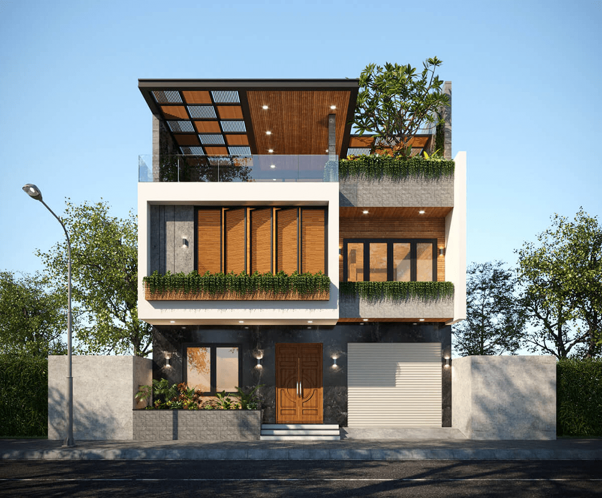 Mẫu thiết kế biệt thự nhà phố đẹp, hiện đại với mặt tiền rộng