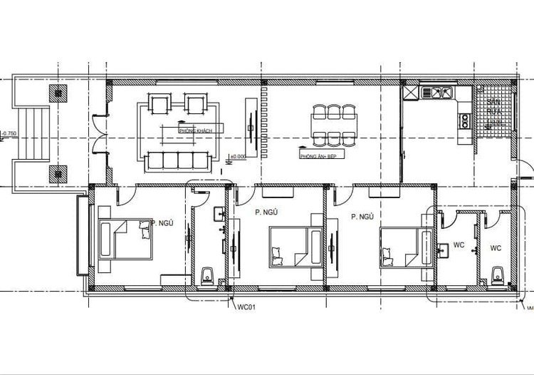 Thiết kế nhà cấp 4 mái thái 3 phòng ngủ