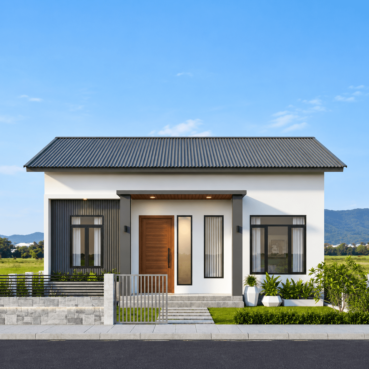Thiết kế nhà cấp 4 mái tôn hai dốc đơn giản, phù hợp nhu cầu sinh hoạt gia đình