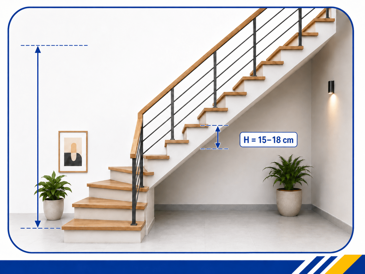 Tính số bậc cầu thang theo tiêu chuẩn xây dựng để đảm bảo thuận tiện khi di chuyển lên xuống