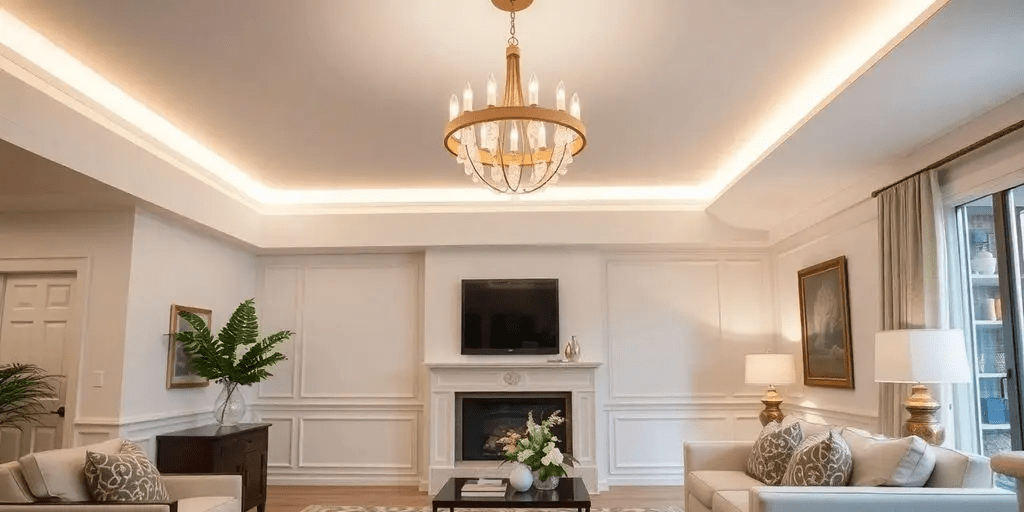 Trần thạch cao giật cấp kết hợp đèn vòng đẹp, ấn tượng
