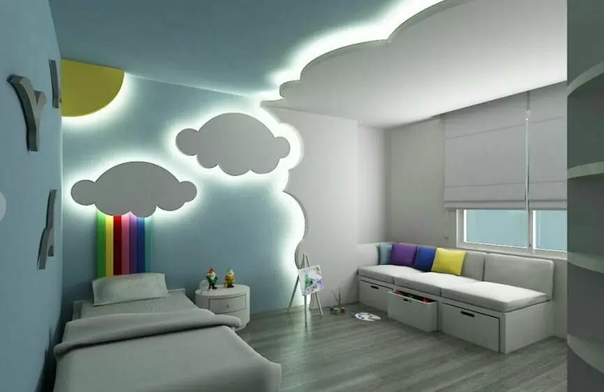Trần thạch cao chìm giật cấp dành cho phòng ngủ của trẻ em