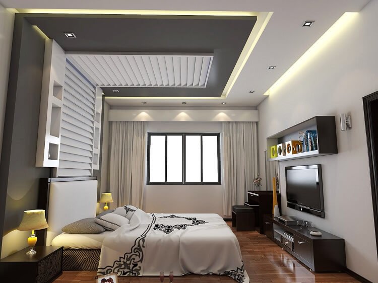 Mẫu thạch cao phòng ngủ hiện đại với tông màu trầm