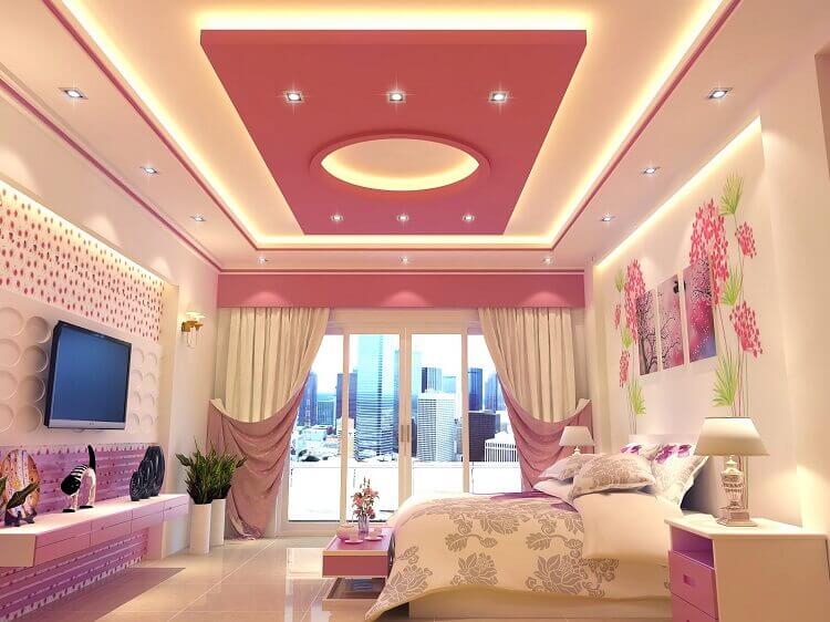 Mẫu trần thạch cao phòng ngủ dành cho vợ chồng kết hợp đèn led trang trí tinh tế
