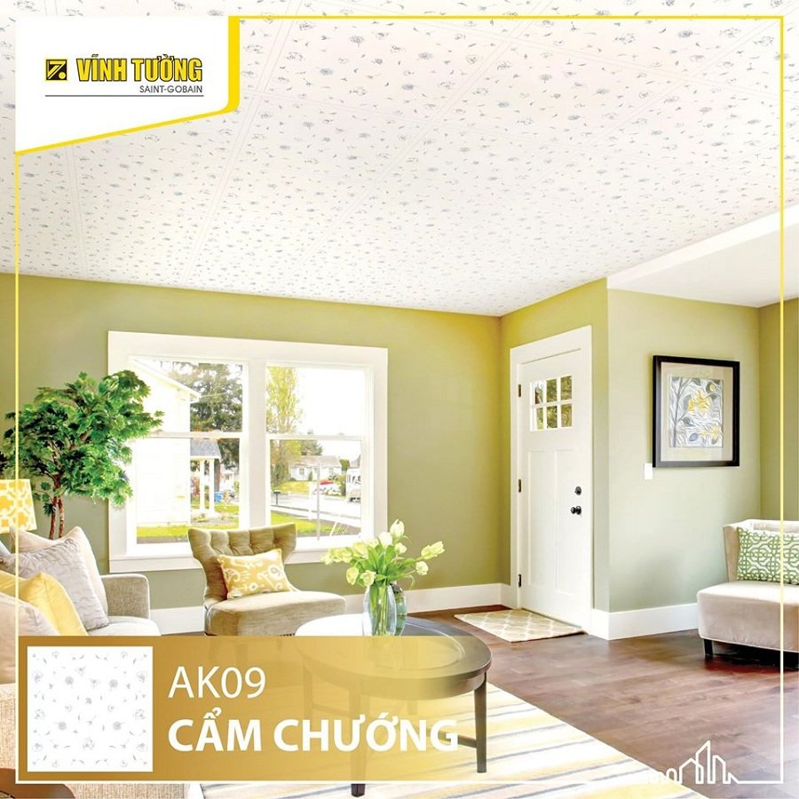 Tấm trần thạch cao họa tiết cẩm chướng Tấm thạch cao đẹp thay thế trần nhựa