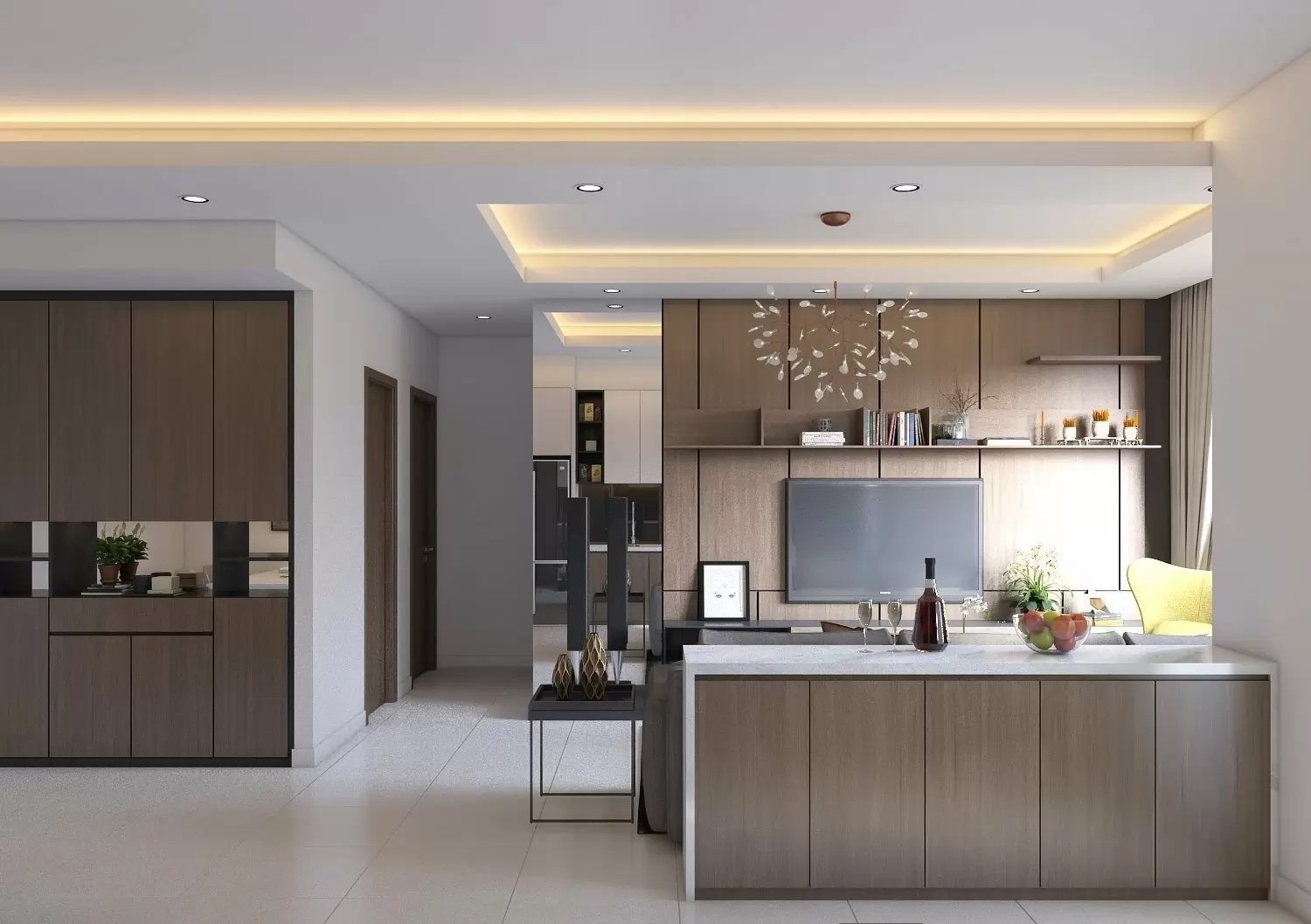 Hệ trần thạch cao chung cư đẹp, hiện đại cho chung cư với hệ đèn âm ấn tượng 