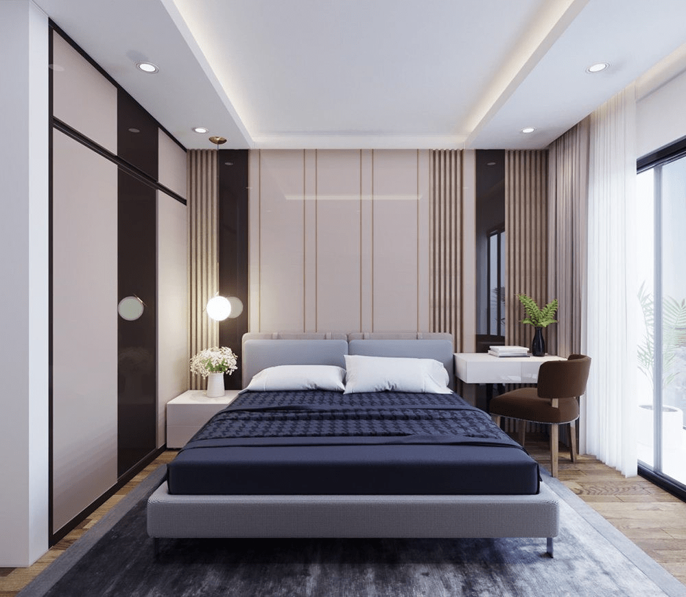 Mẫu trần thạch cao phòng ngủ hình chữ nhật hiện đại